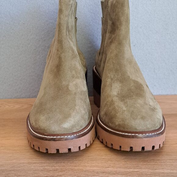 Vince Camuto Dendra Utility Green Suede Wedge Gore Boots Ankle Heeled 40 9 - Picture 2 of 13